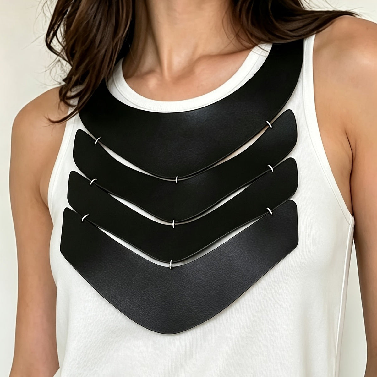 Black Layered Geometric Choker Necklace