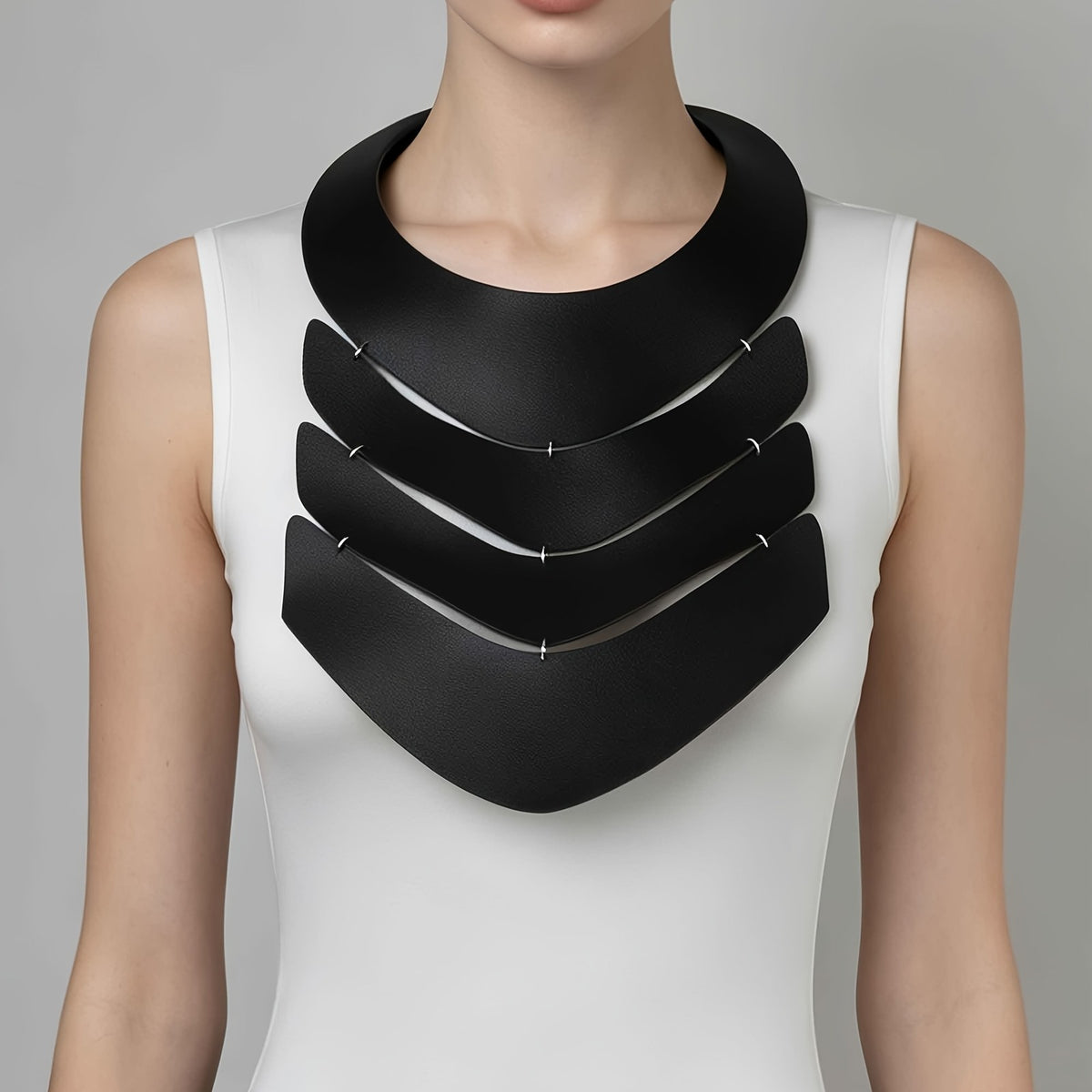 Black Layered Geometric Choker Necklace