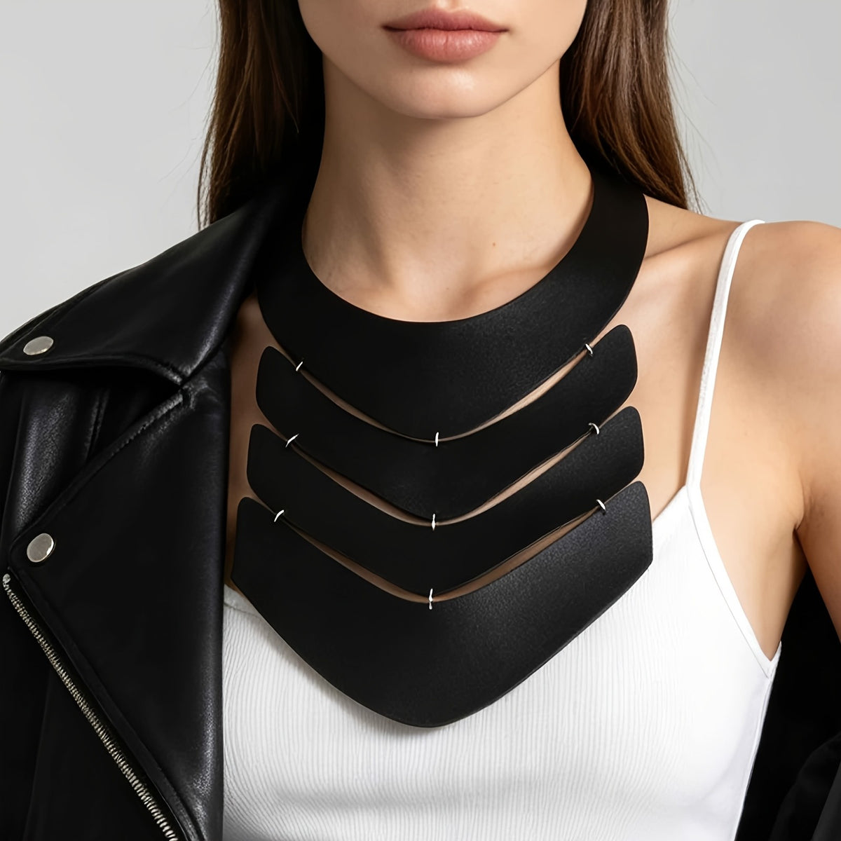 Black Layered Geometric Choker Necklace