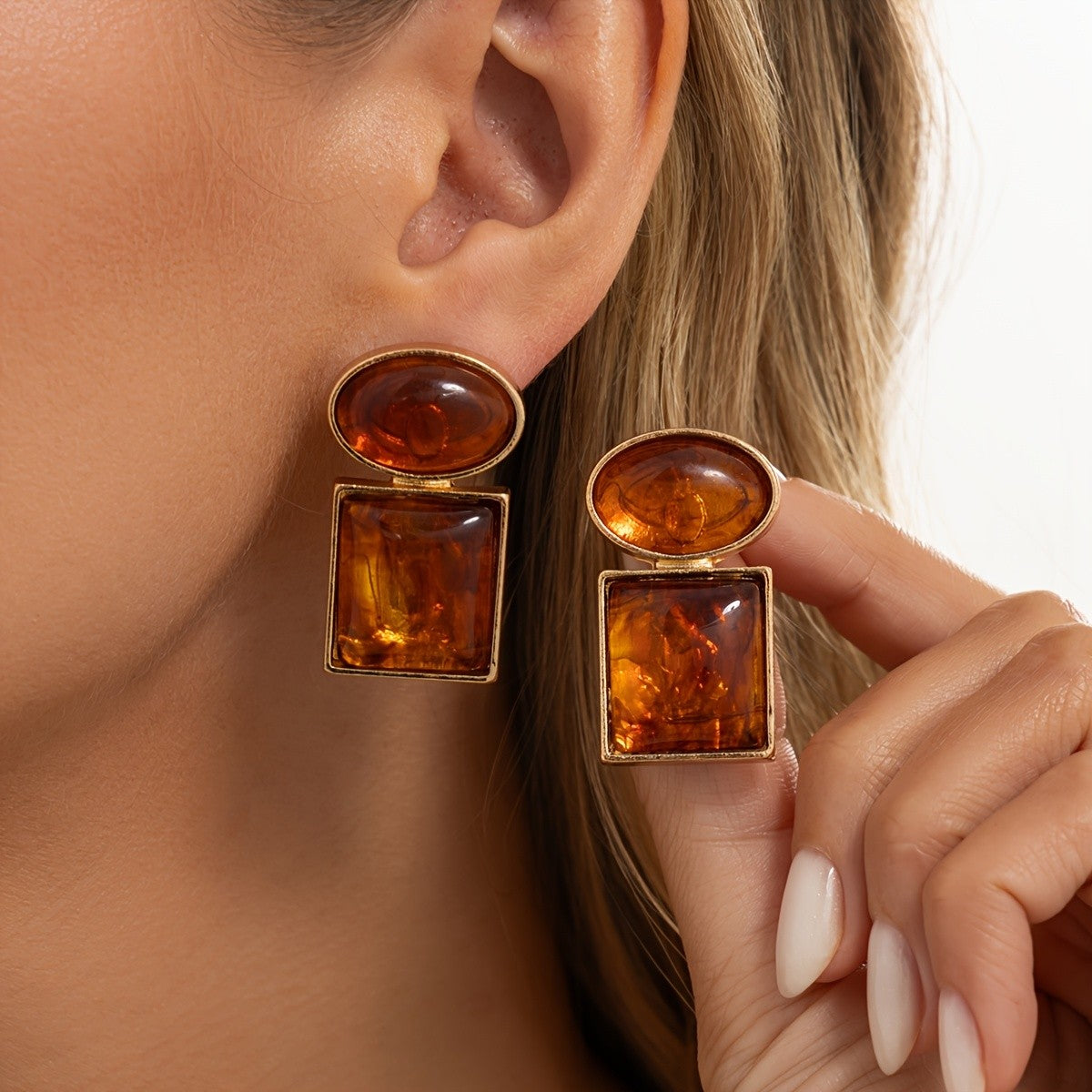 Vintage Amber Geometric Drop Earrings