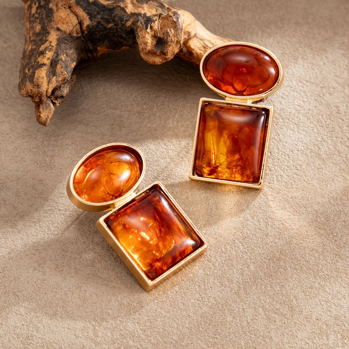 Vintage Amber Geometric Drop Earrings