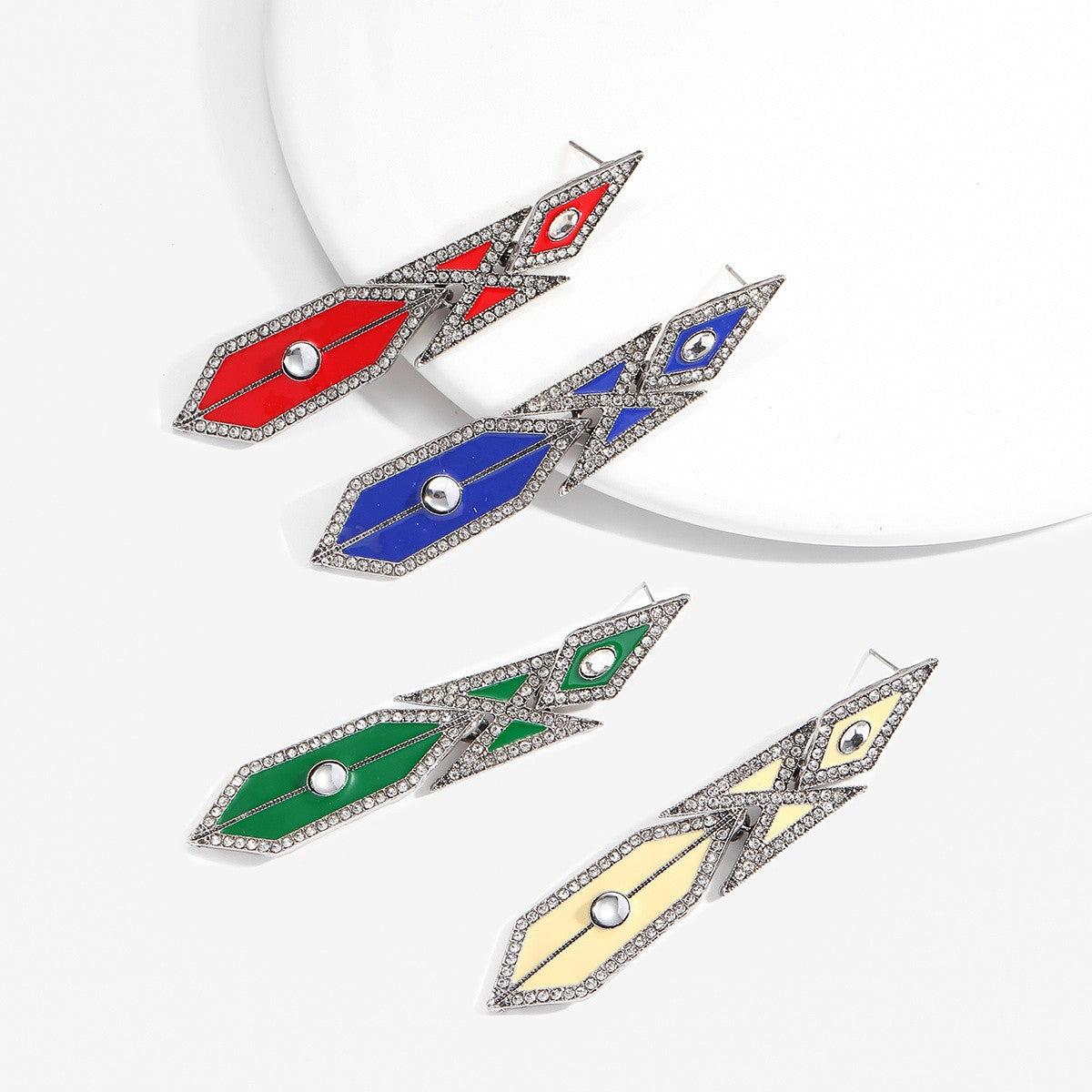 Vintage Geometric Inlay Drop Earrings