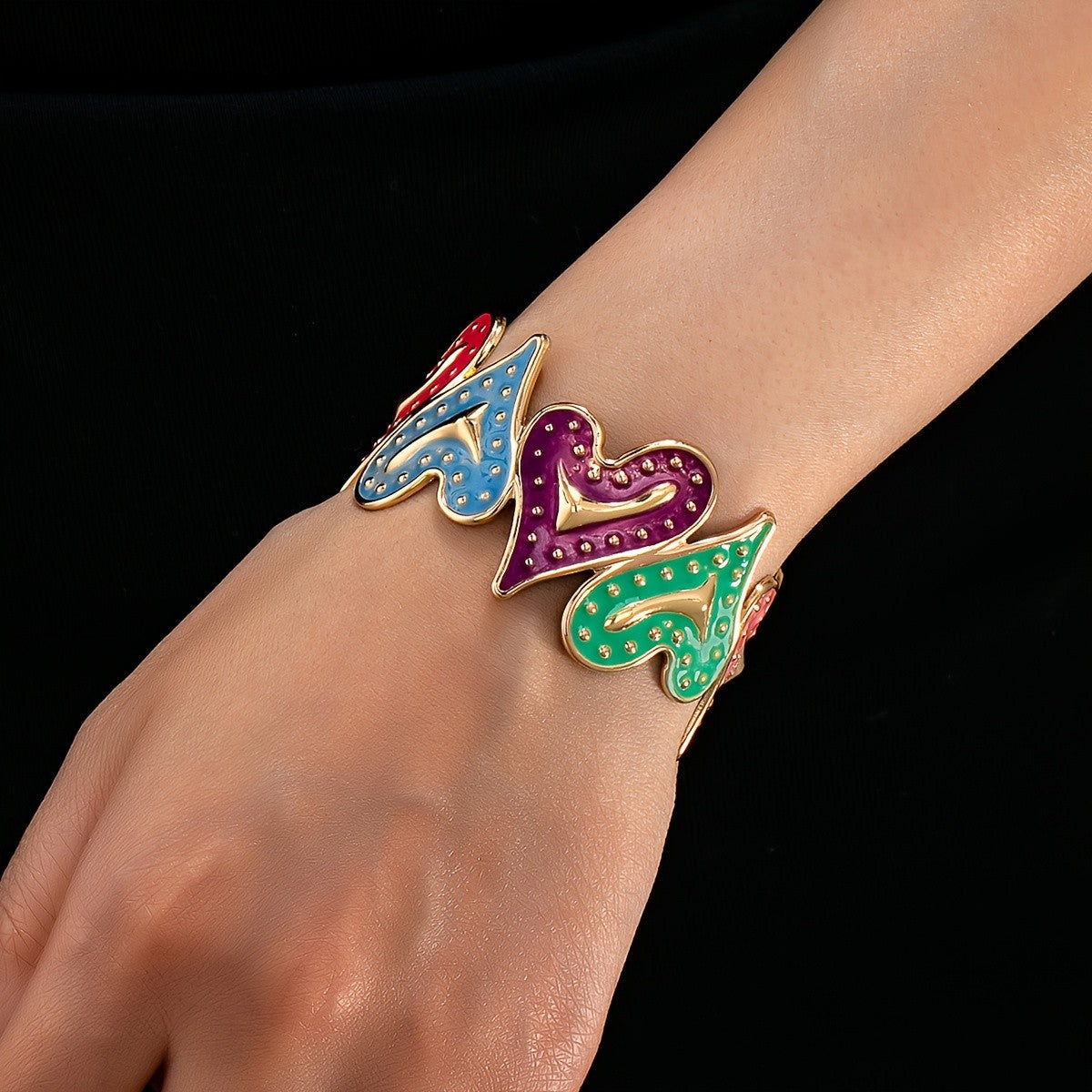 Colorful Enamel Heart Open Cuff Bracelet