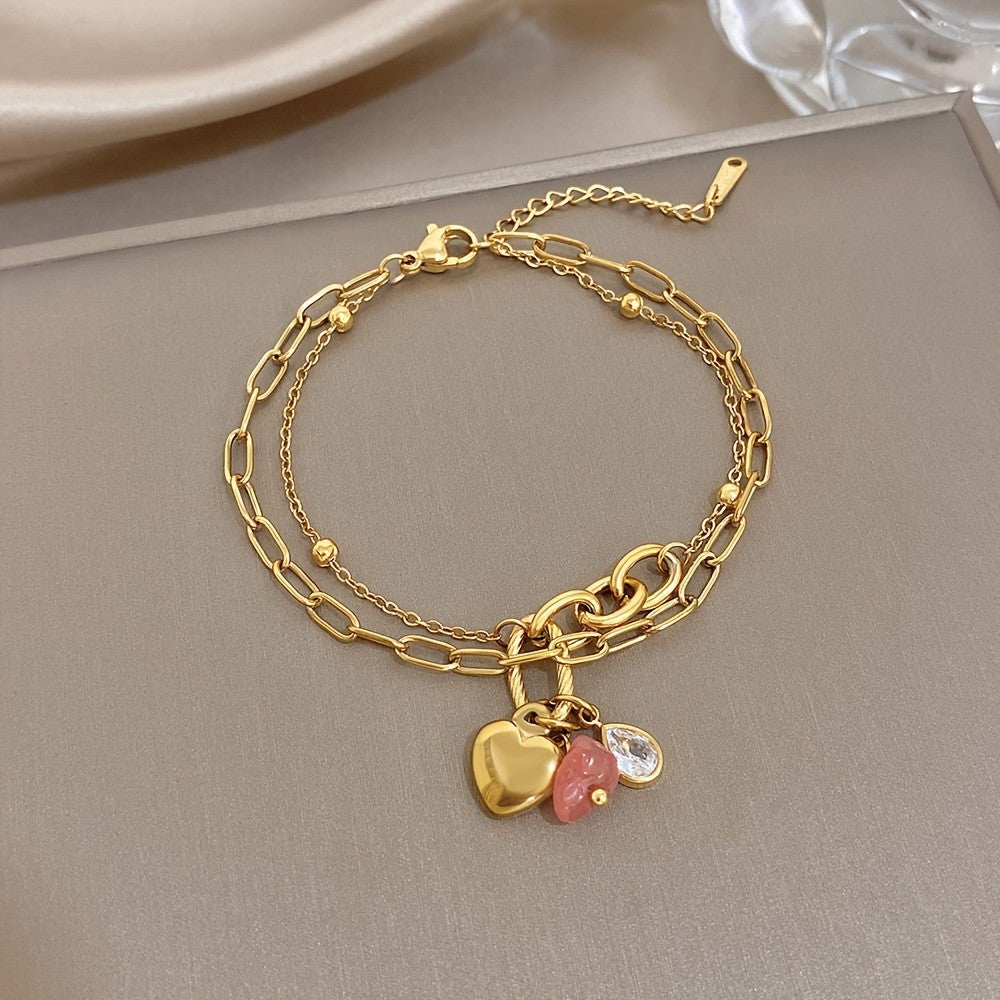 18k Layered Heart Charm Bracelet