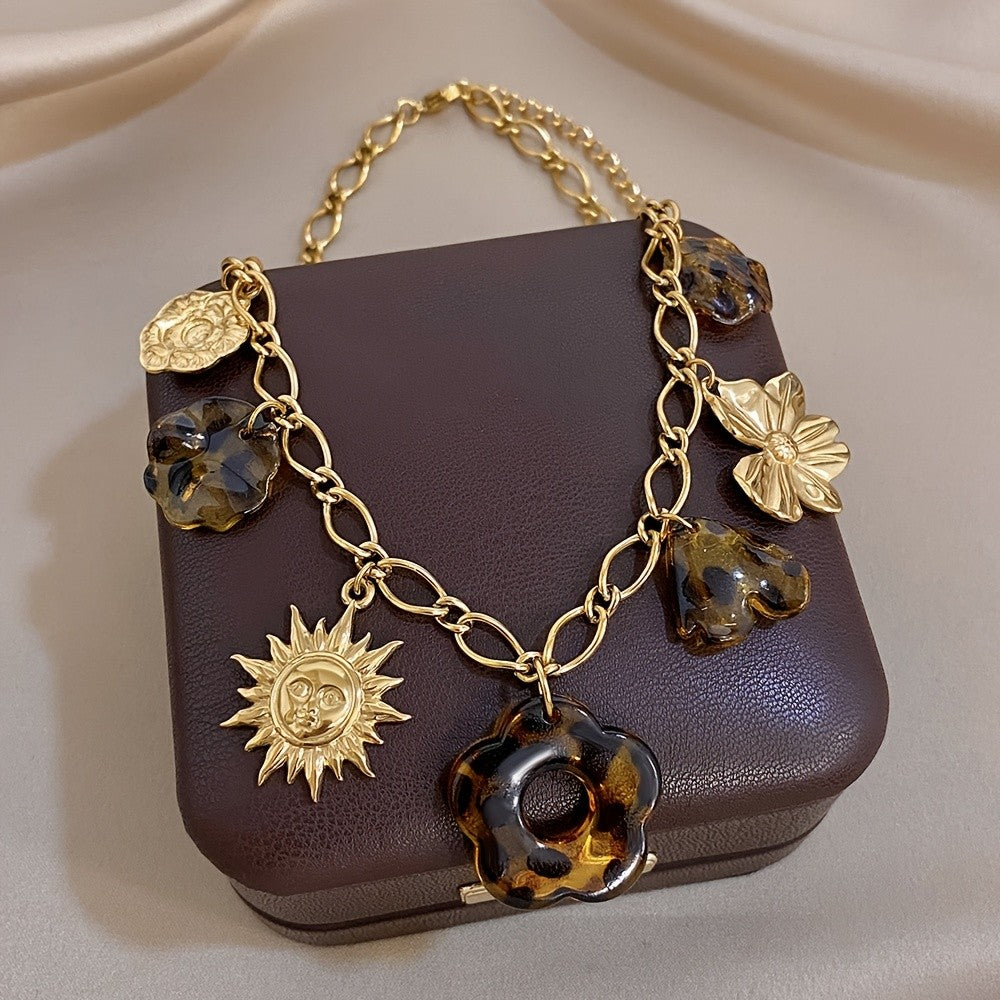18k Sun Flower Charm Necklace
