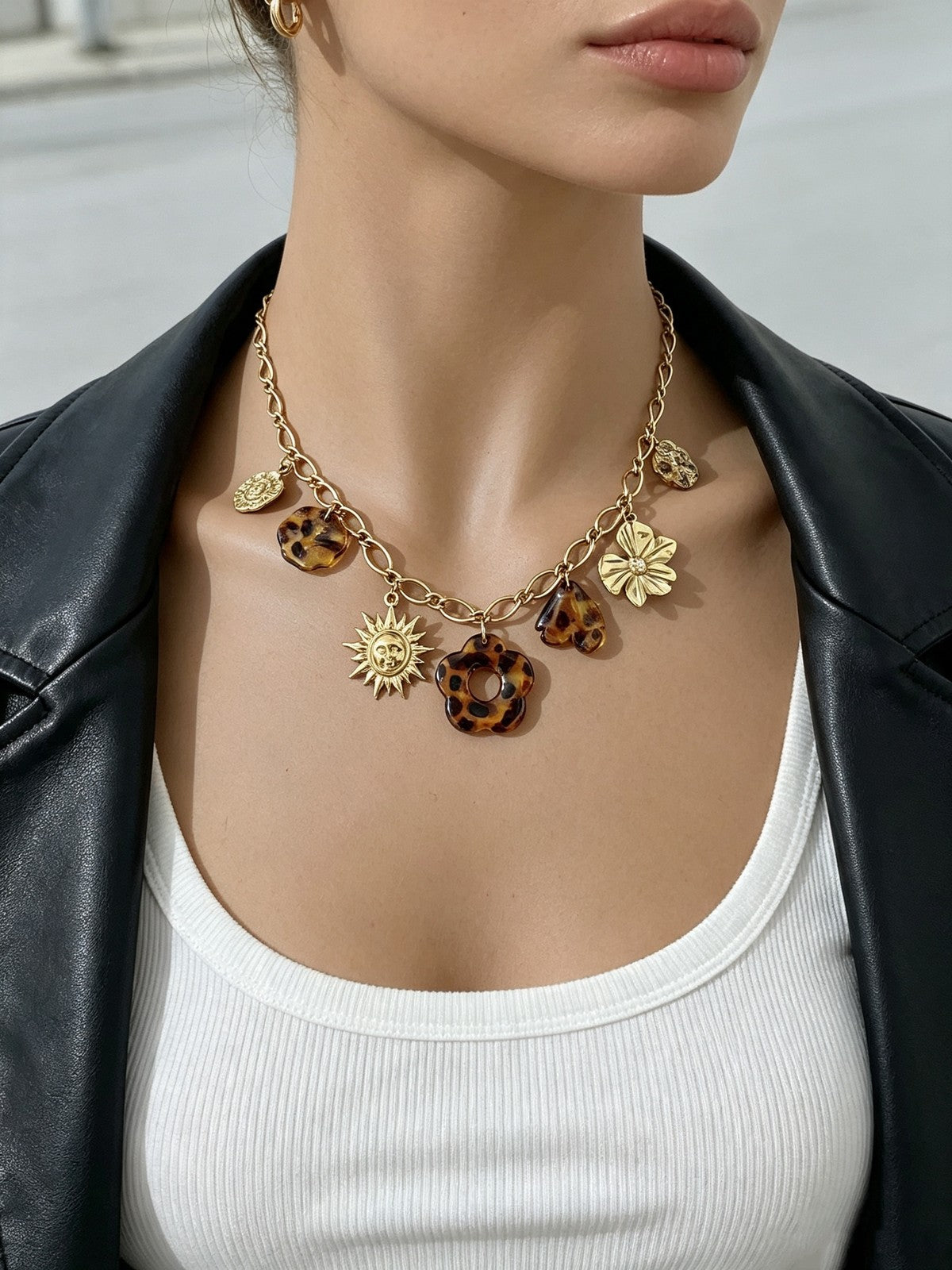 18k Sun Flower Charm Necklace
