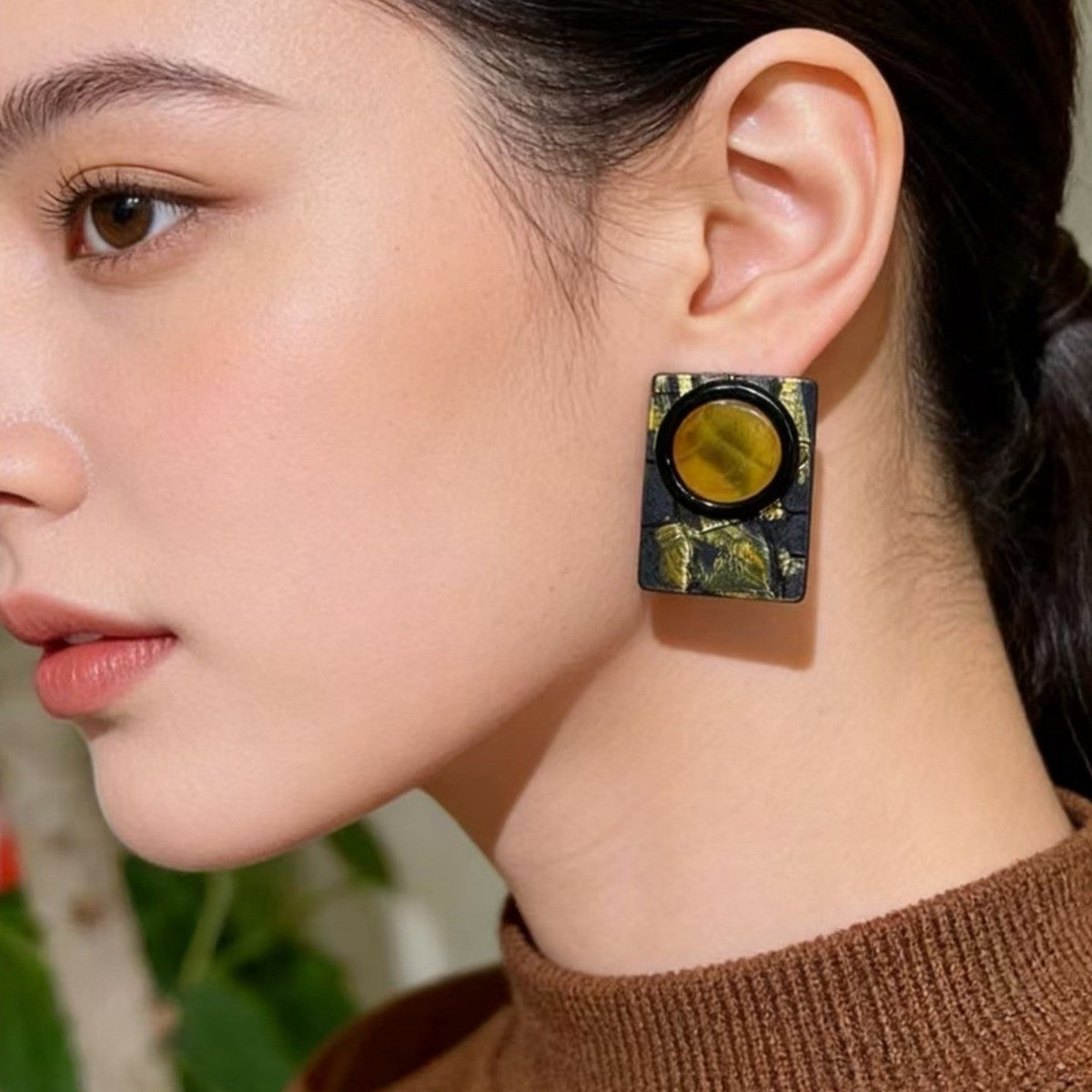 Vintage Square Resin Stud Earrings