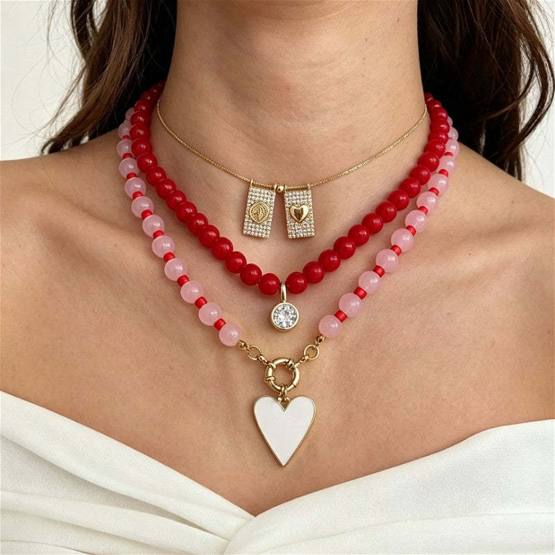 Layered Red Bead Heart Necklace