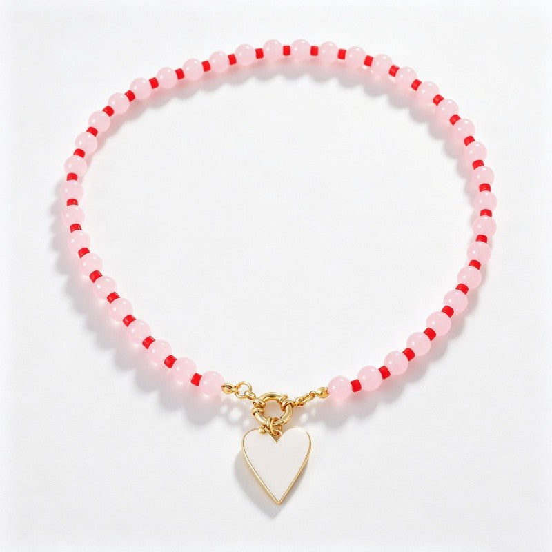 Layered Red Bead Heart Necklace