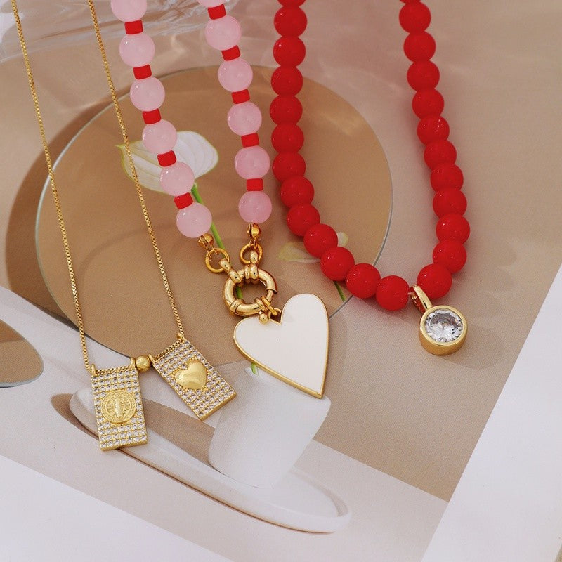 Layered Red Bead Heart Necklace
