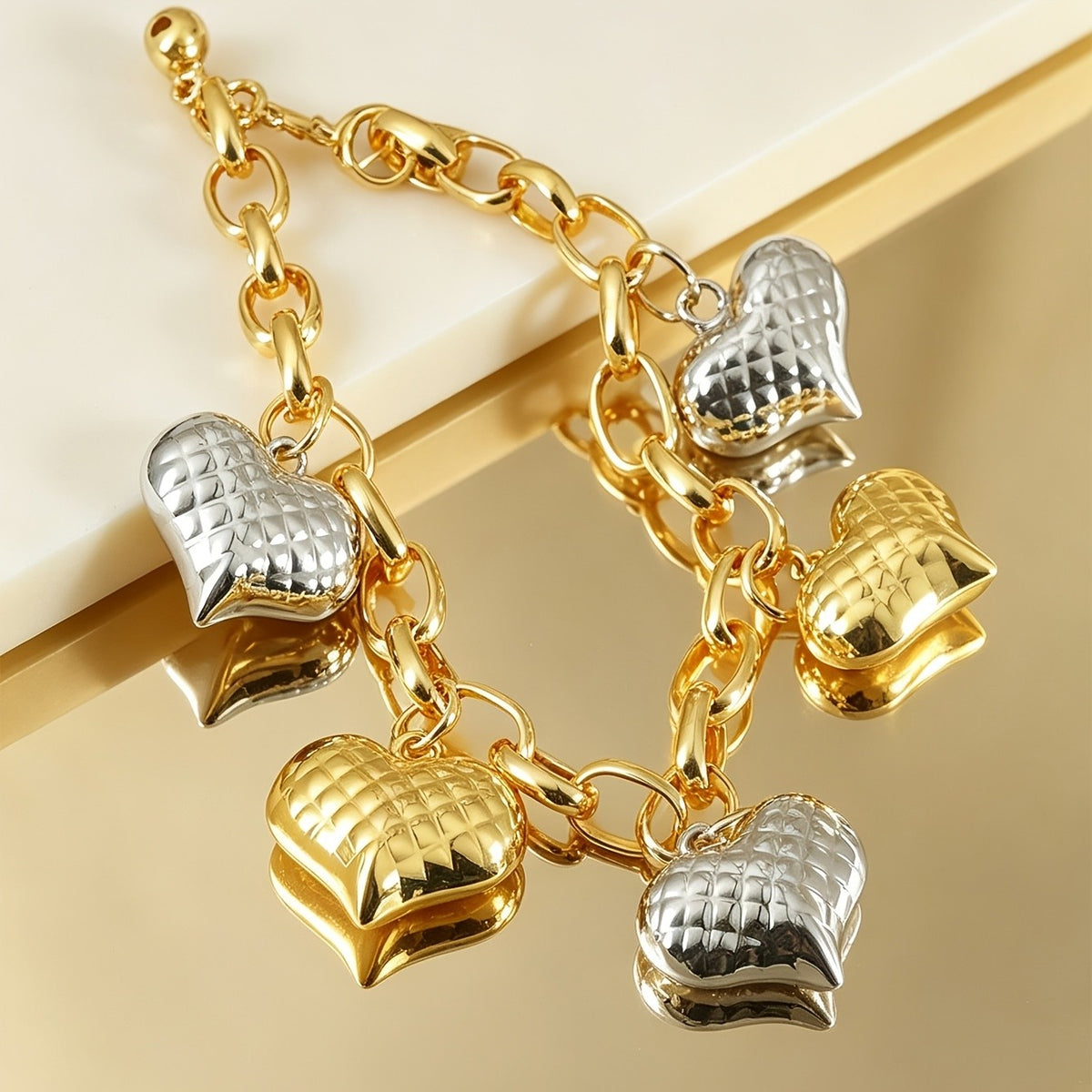 Vintage Textured Heart Charm Bracelet