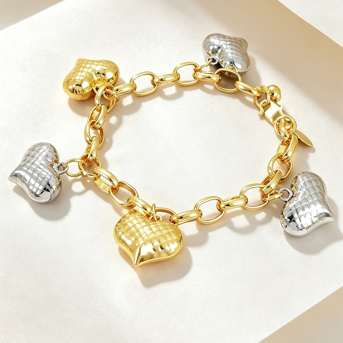 Vintage Textured Heart Charm Bracelet