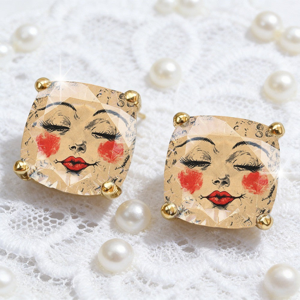 Vintage Square Face Glass Earrings