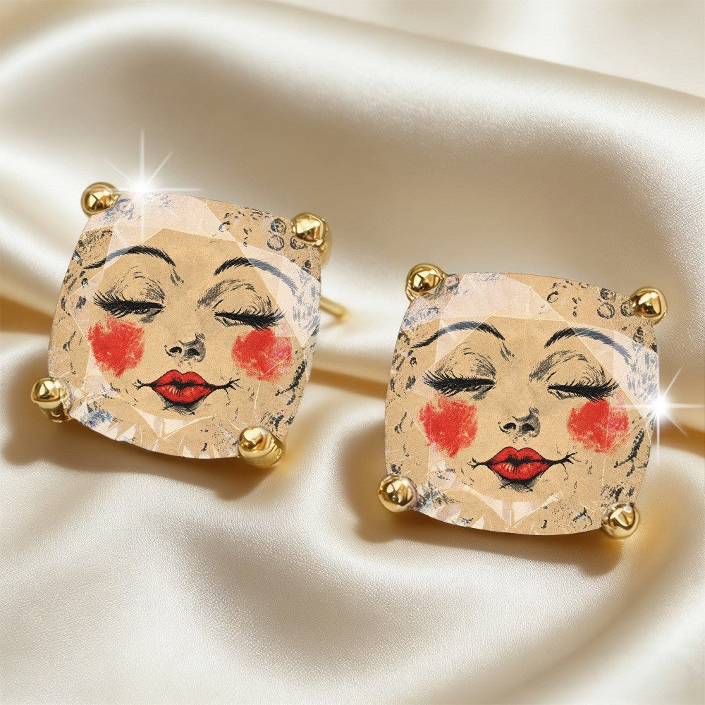 Vintage Square Face Glass Earrings