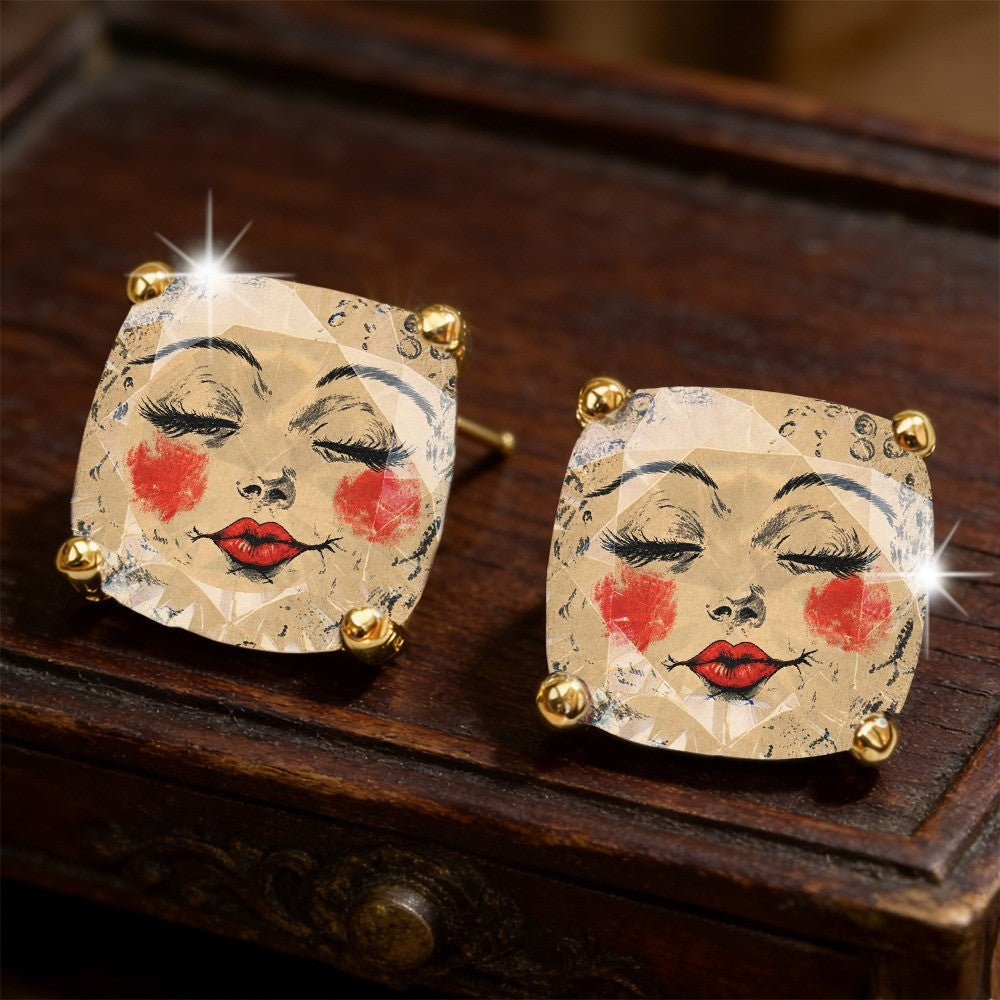 Vintage Square Face Glass Earrings