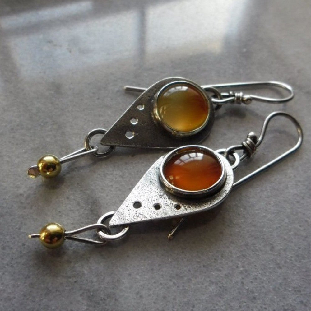 Asymmetric Amber Stone Drop Earrings