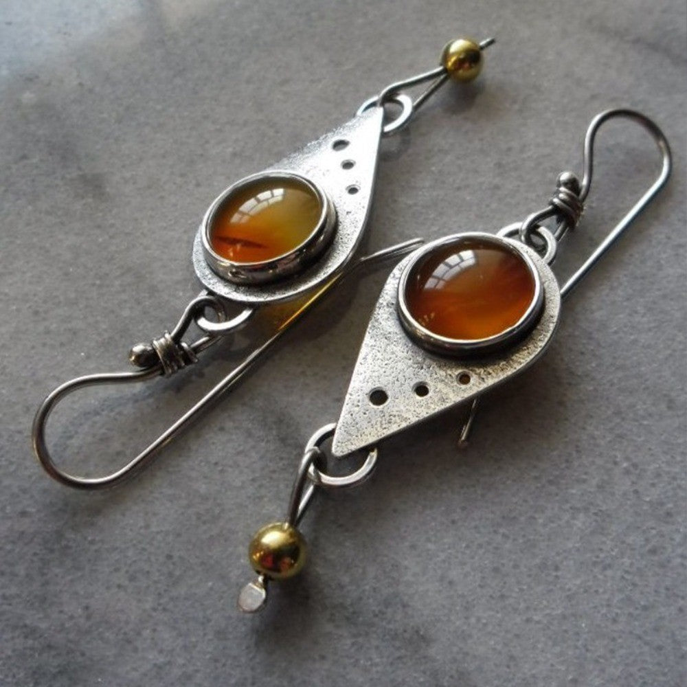 Asymmetric Amber Stone Drop Earrings