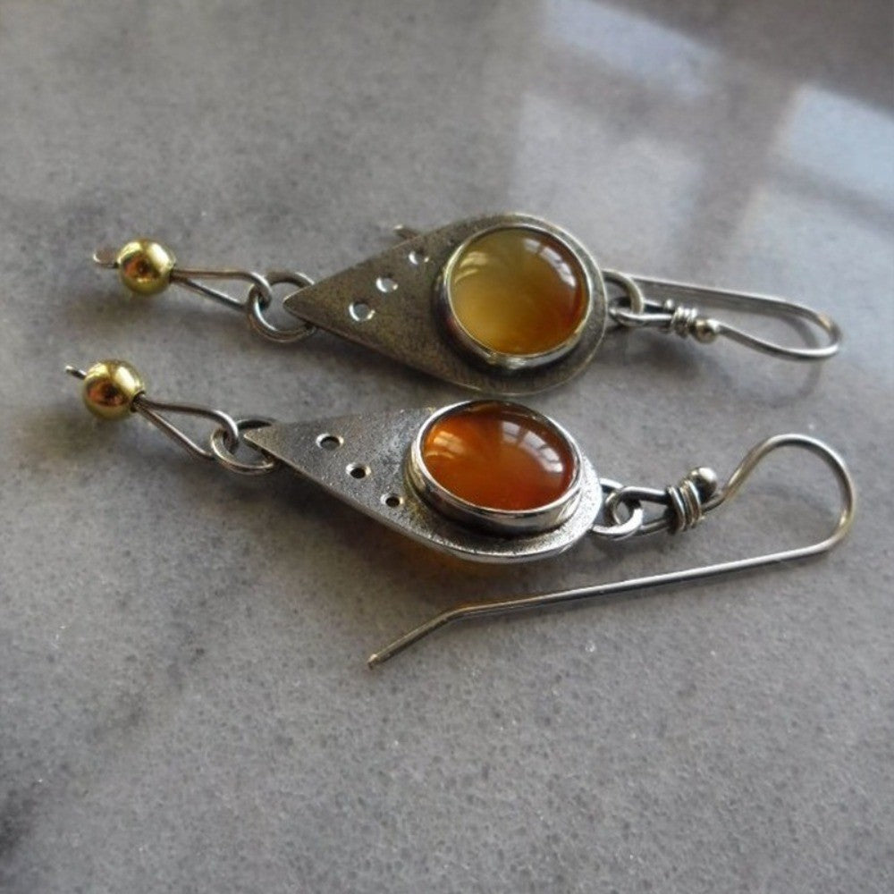 Asymmetric Amber Stone Drop Earrings
