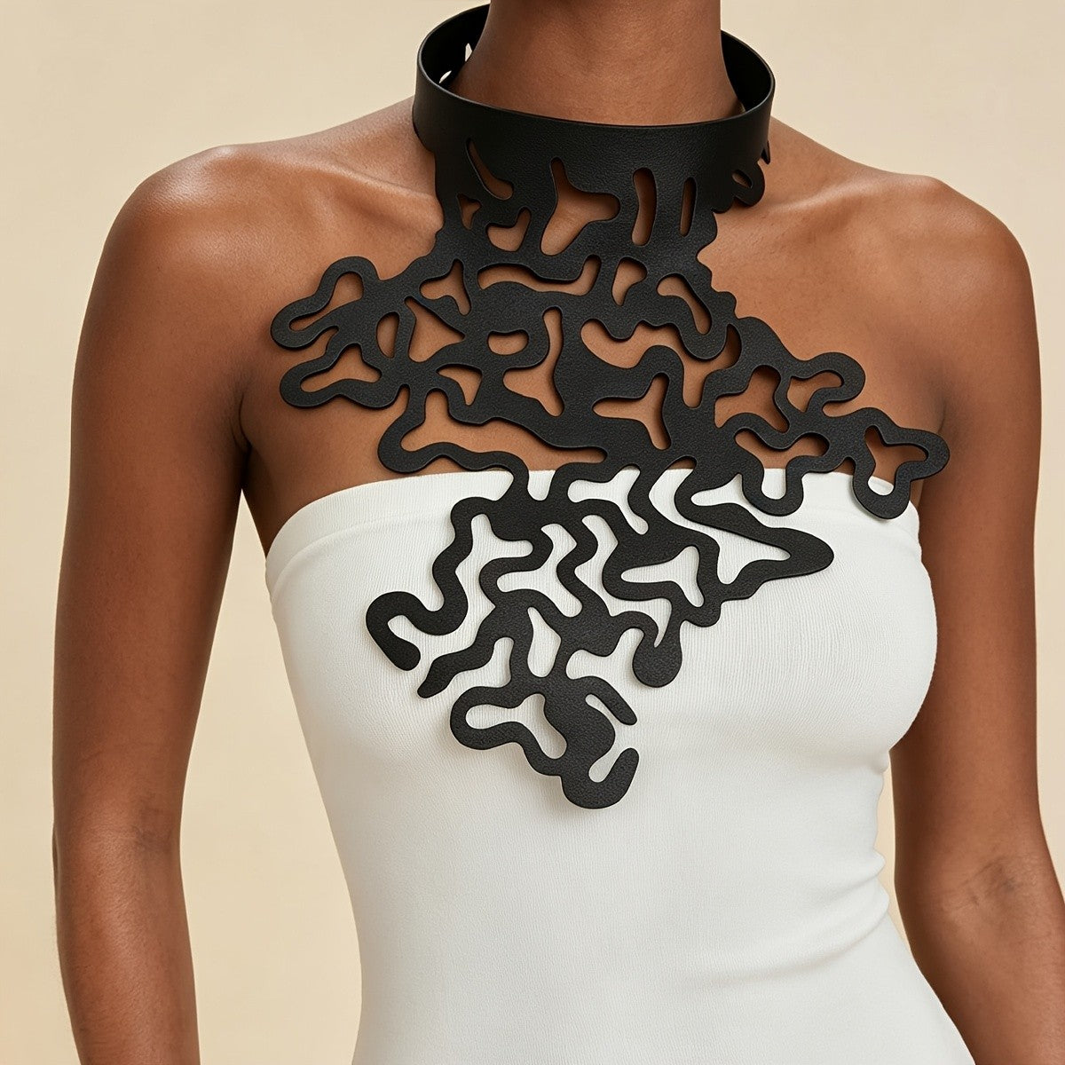 Black Abstract Wave Choker Necklace