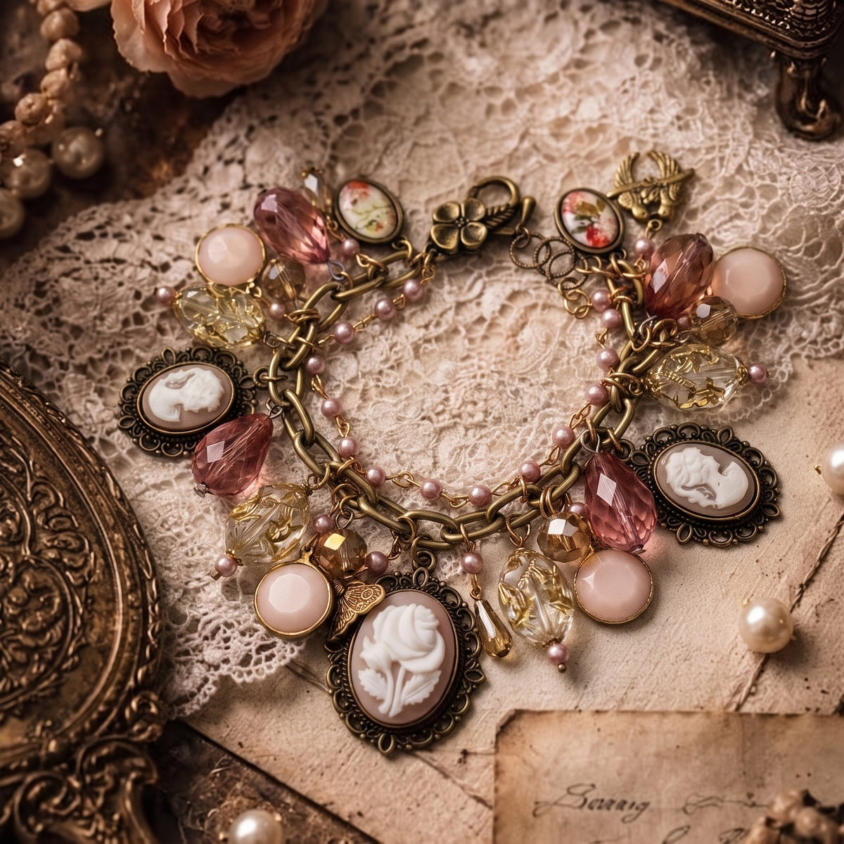 Vintage Multi-charm Cameo Bracelet