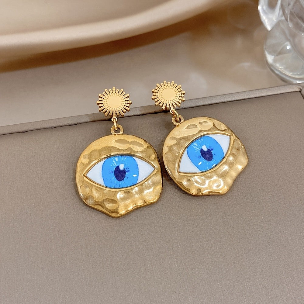 18k Textured Evil Eye Drop Earrings