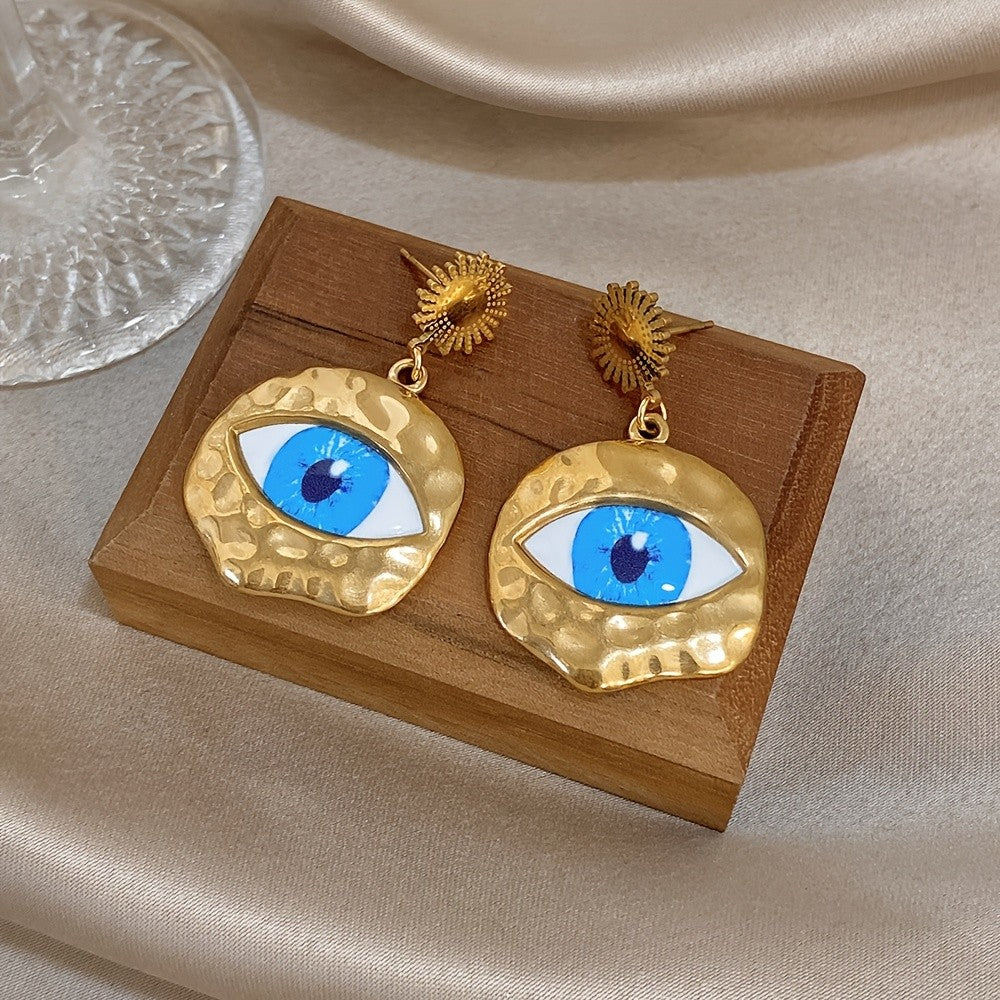 18k Textured Evil Eye Drop Earrings