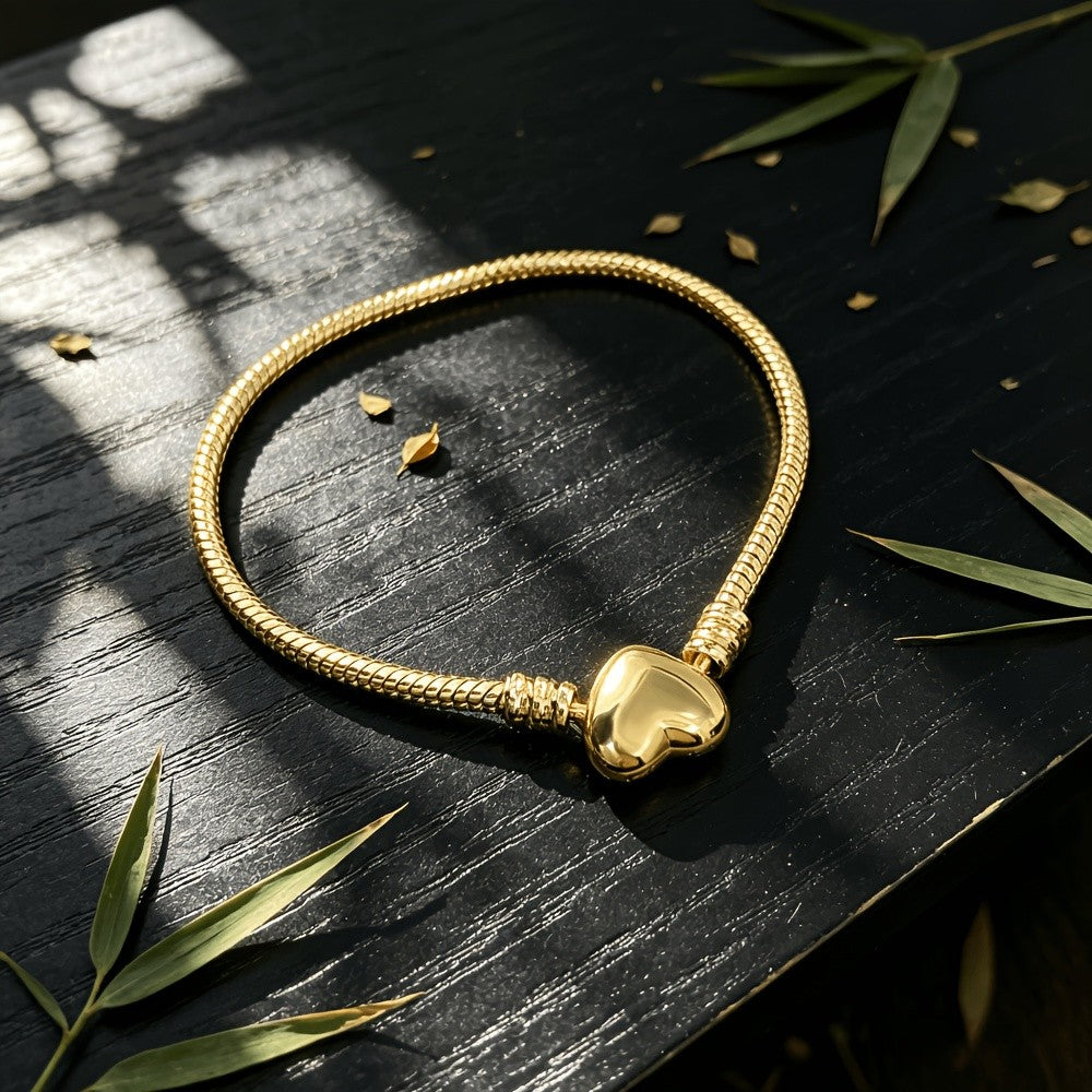 Golden Snake Chain Heart Bracelet