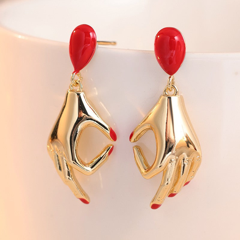 Vintage Red Hand Drop Earrings