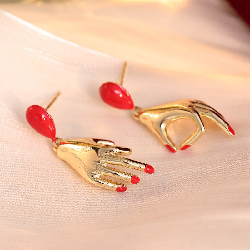 Vintage Red Hand Drop Earrings