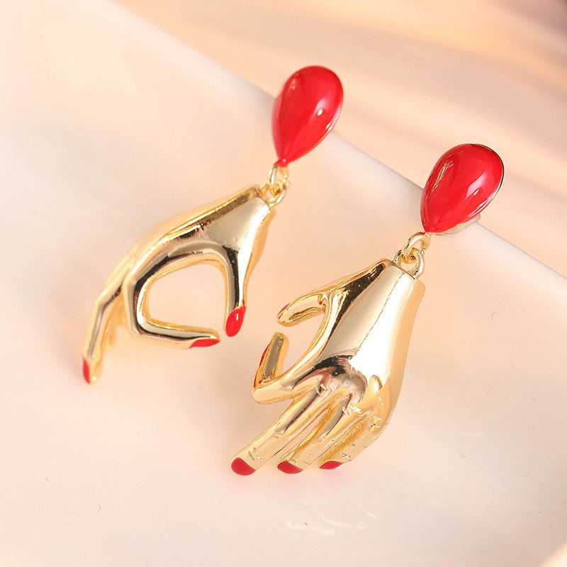 Vintage Red Hand Drop Earrings