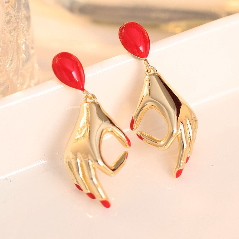 Vintage Red Hand Drop Earrings