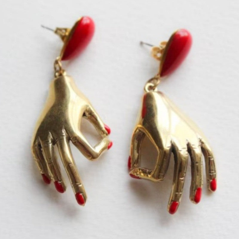 Vintage Red Hand Drop Earrings