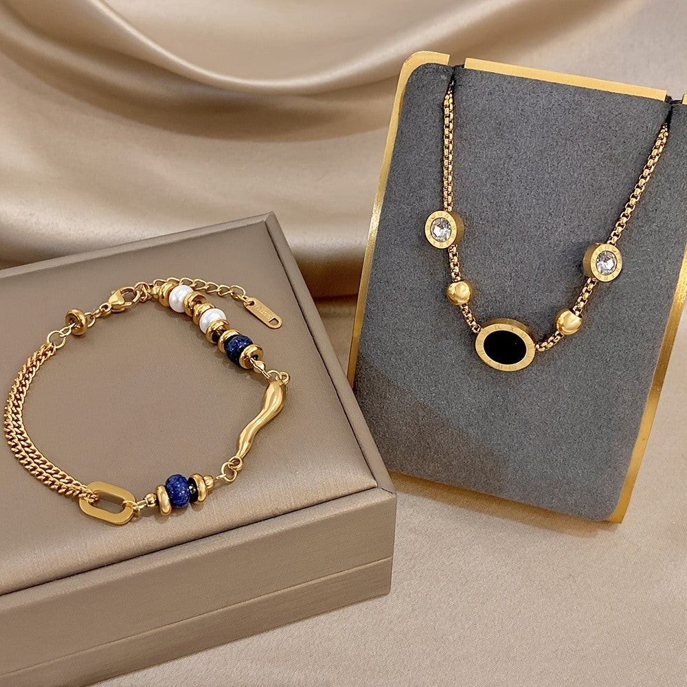 18k Vintage Evil Eye & Pearl Bracelet Set