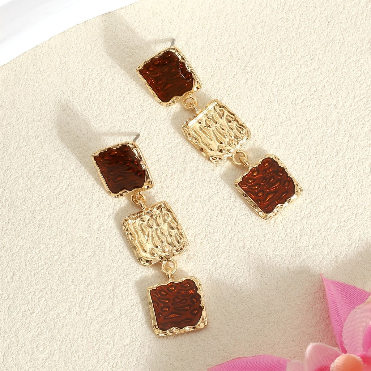 Vintage Textured Square Drop Earrings