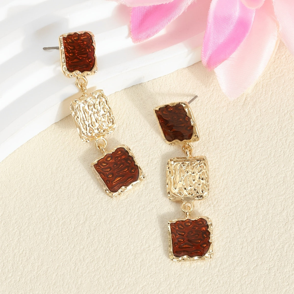 Vintage Textured Square Drop Earrings