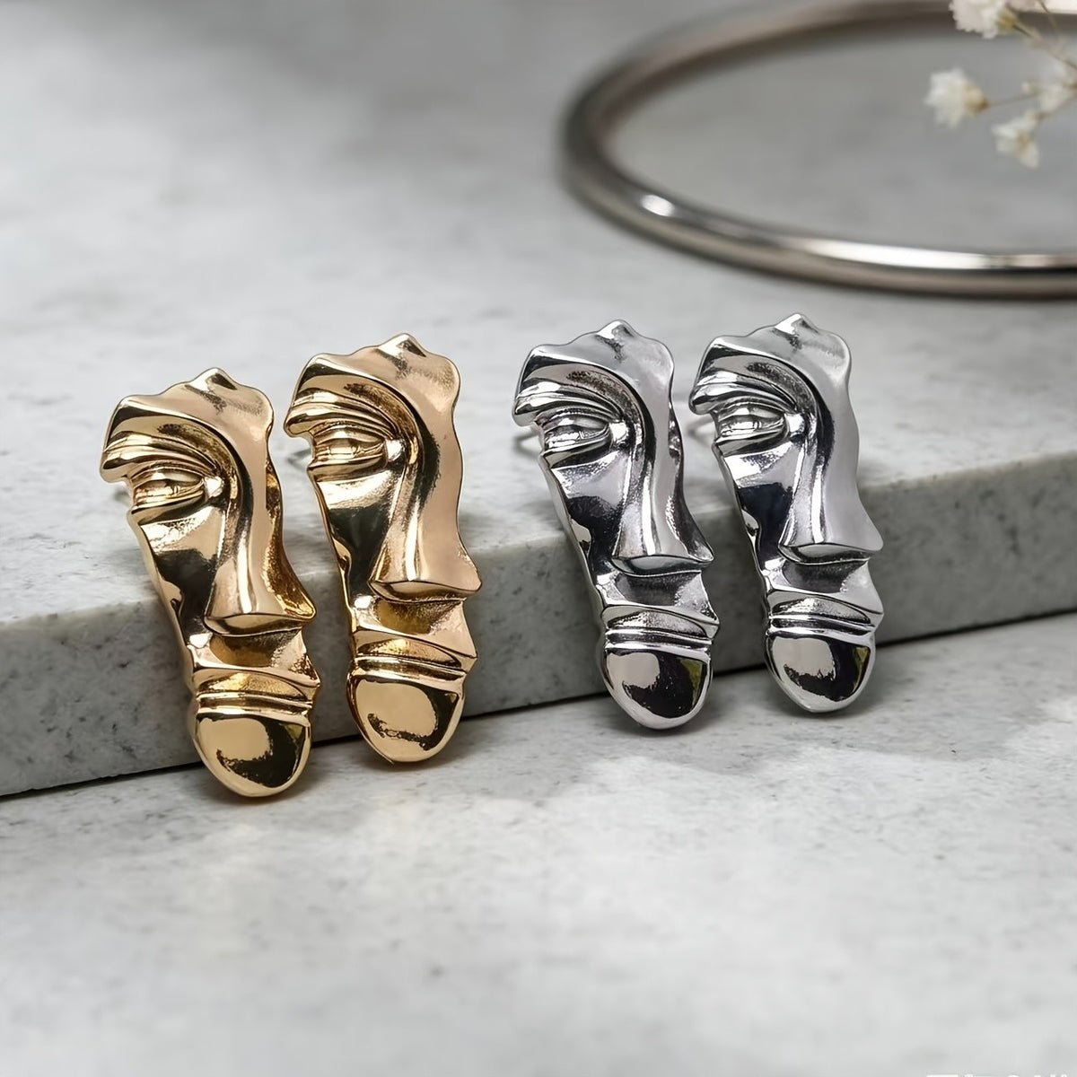 Abstract Sculpture Face Drop Earrings