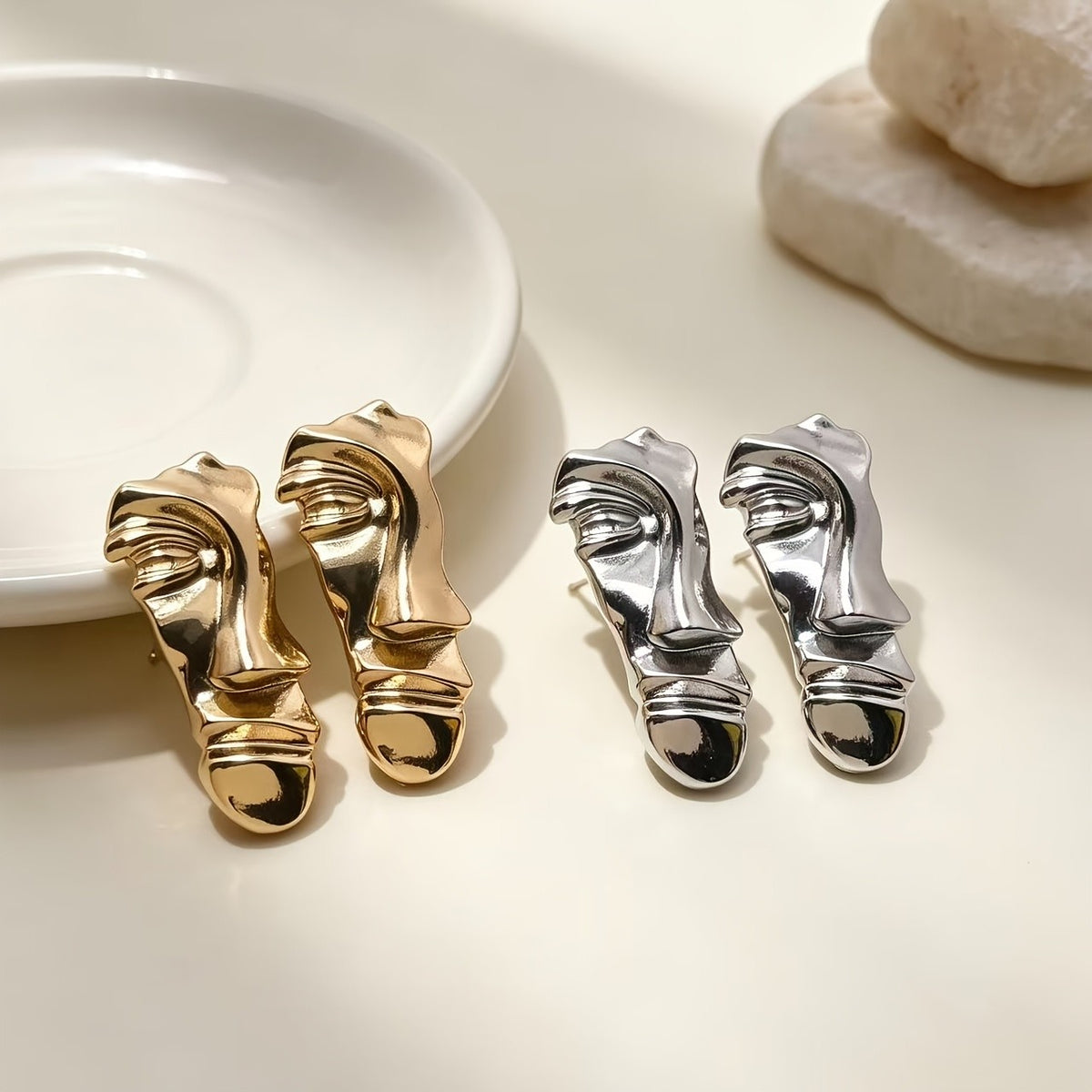 Abstract Sculpture Face Drop Earrings