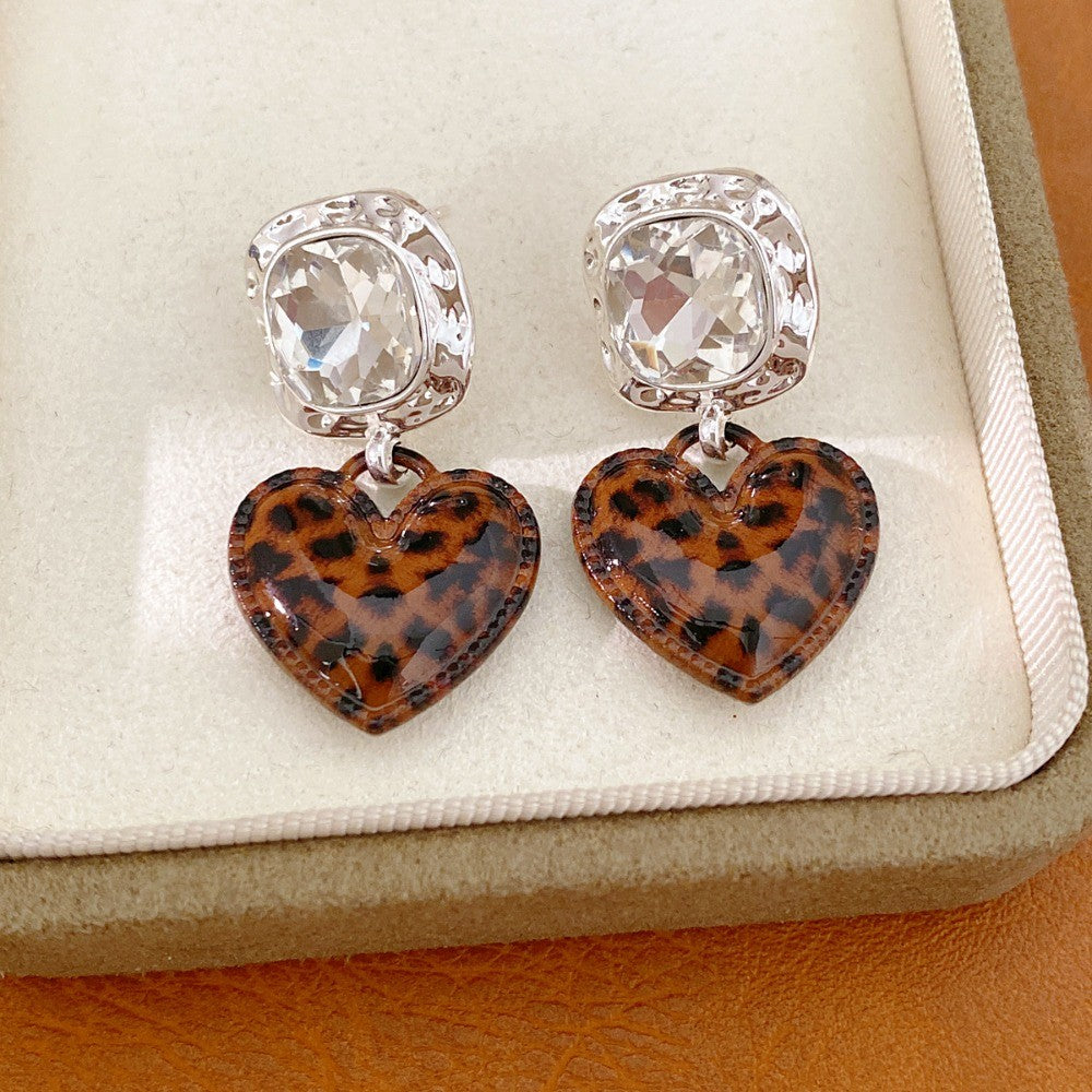 Vintage Leopard Print Heart Drop Earrings