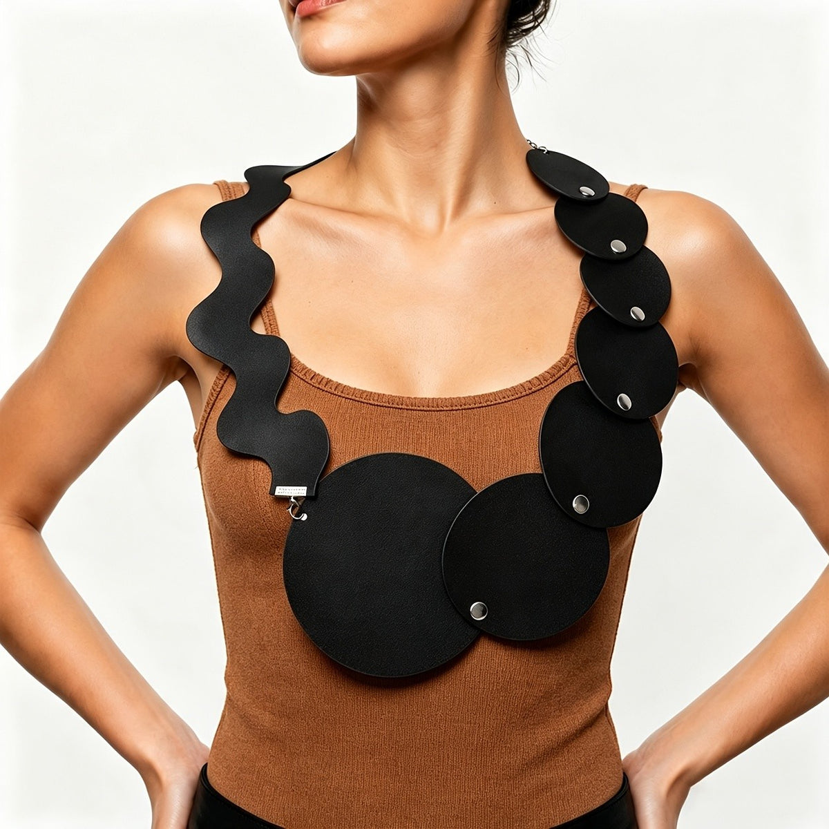Asymmetric Black Wave Circle Necklace