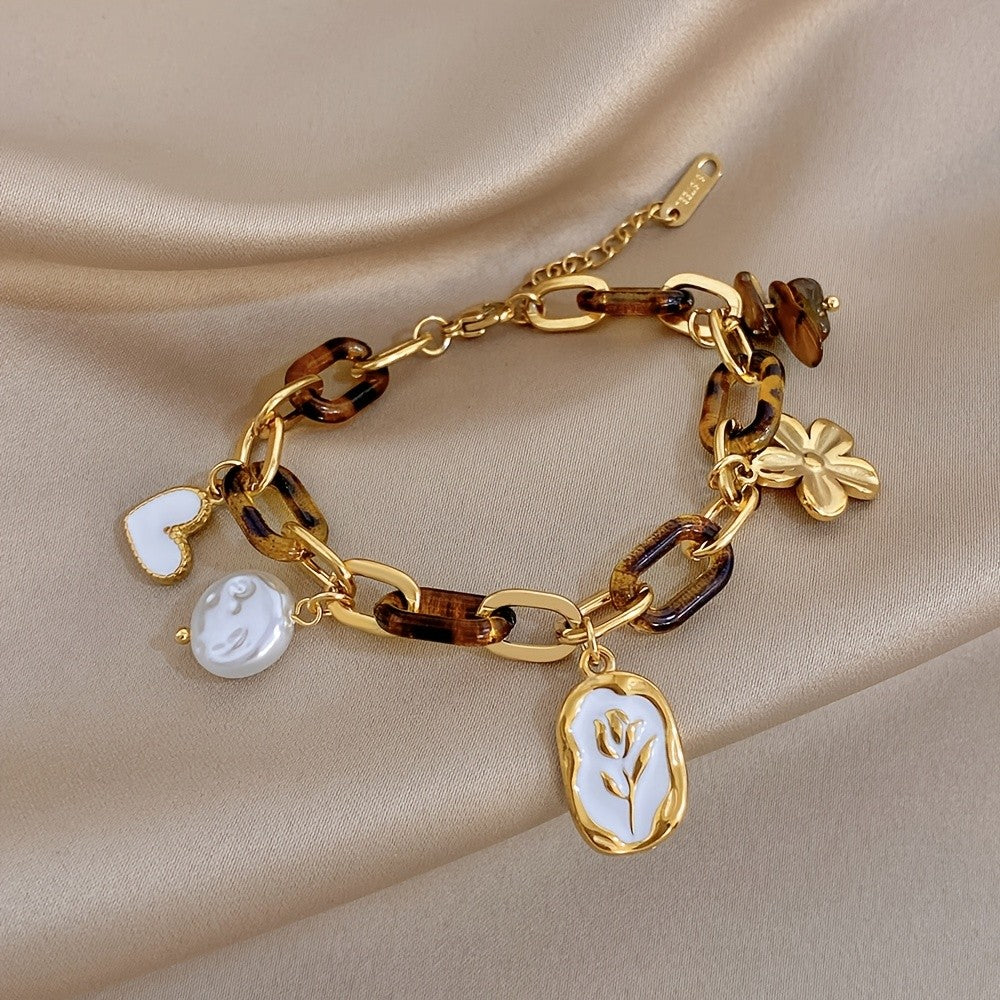 18k Floral Charm Link Bracelet