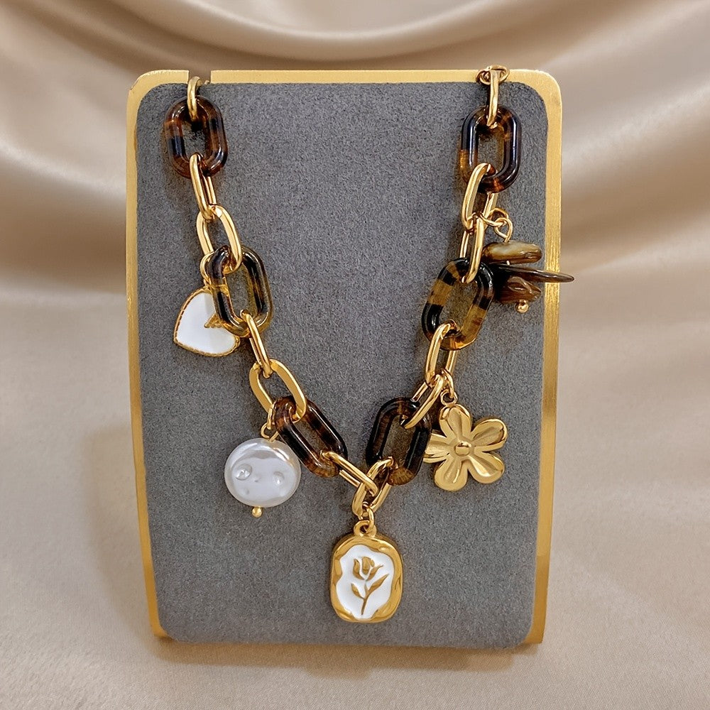 18k Floral Charm Link Bracelet