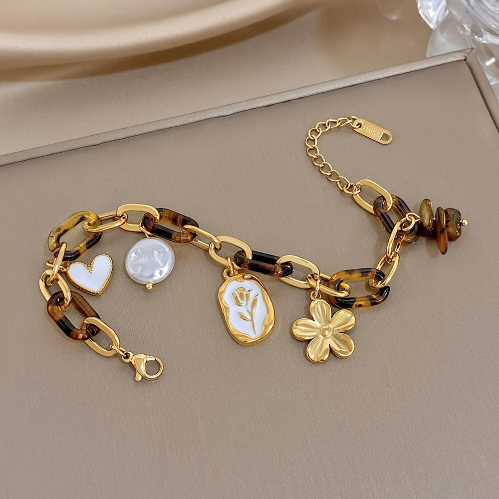 18k Floral Charm Link Bracelet