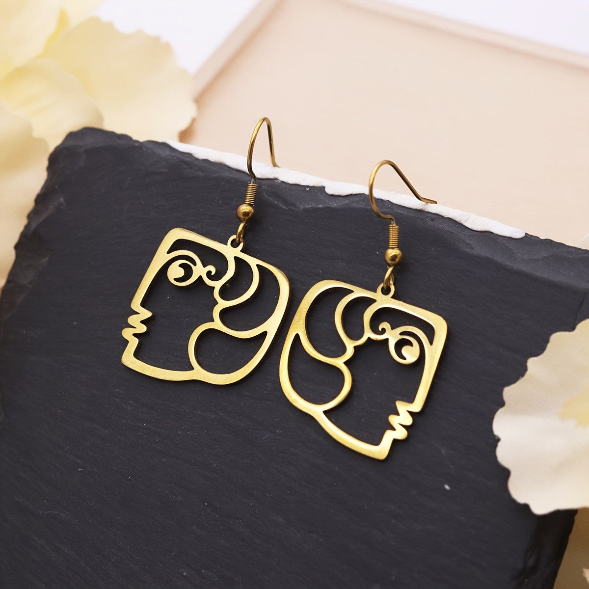 Abstract Face Outline Drop Earrings