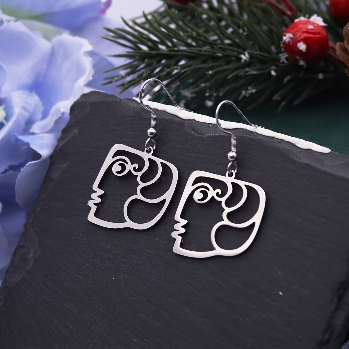 Abstract Face Outline Drop Earrings