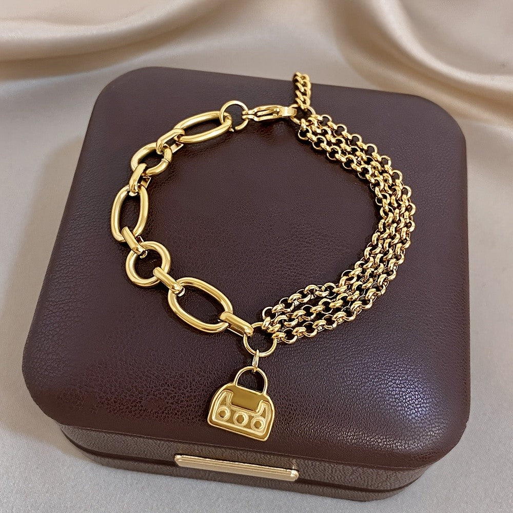 18k Mixed Chain Bracelet with Bag Charm