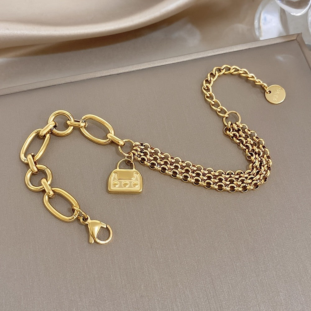 18k Mixed Chain Bracelet with Bag Charm