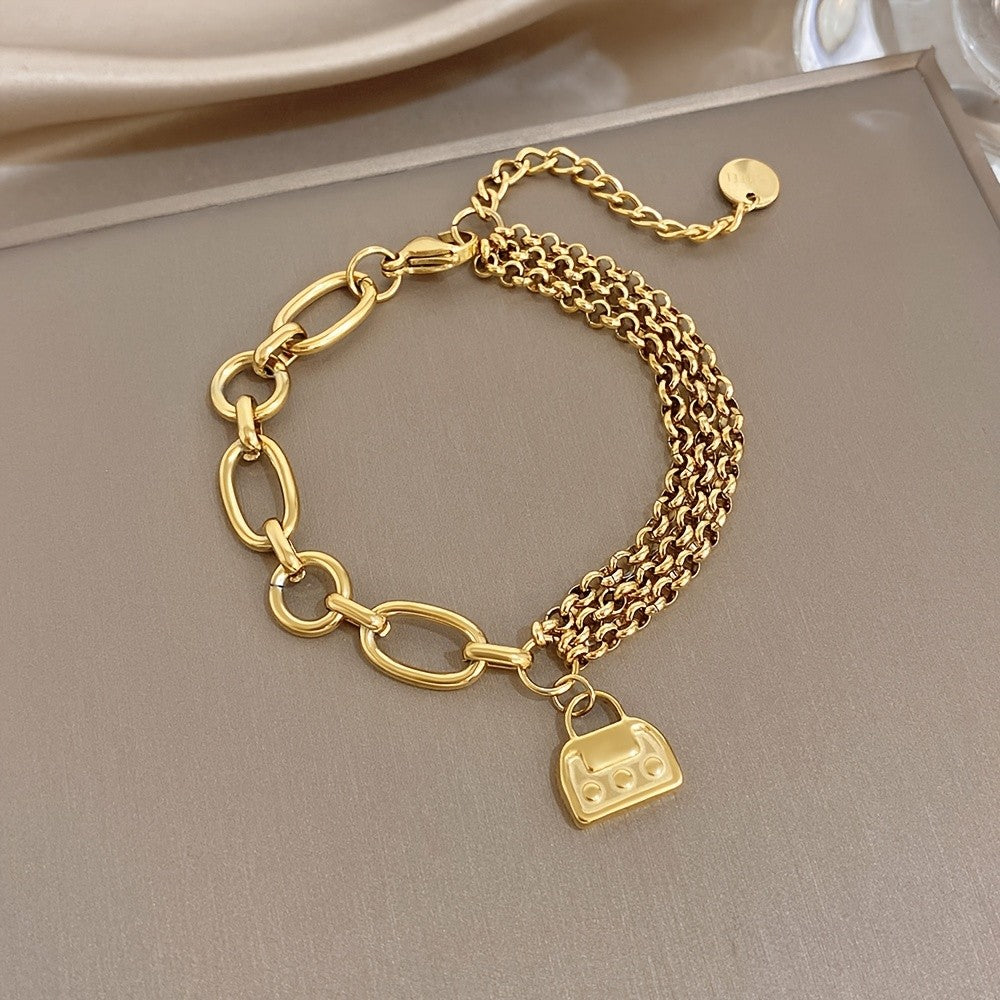 18k Mixed Chain Bracelet with Bag Charm