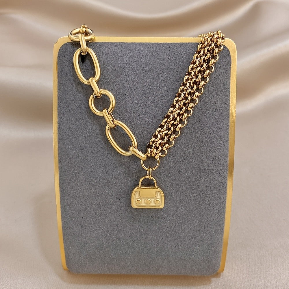 18k Mixed Chain Bracelet with Bag Charm