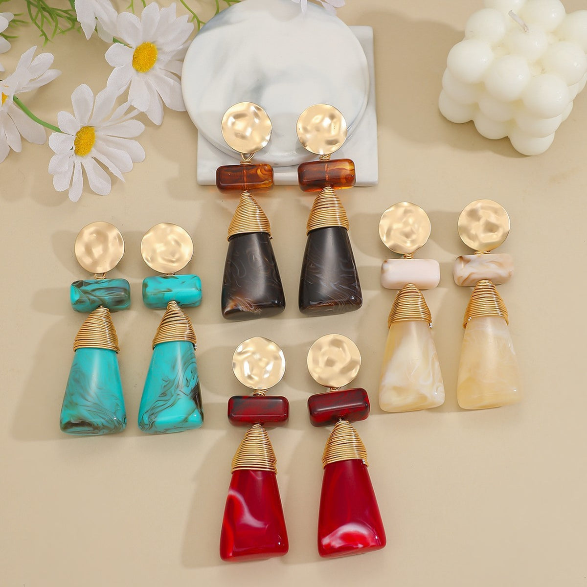 Geometric Resin Drop Earrings