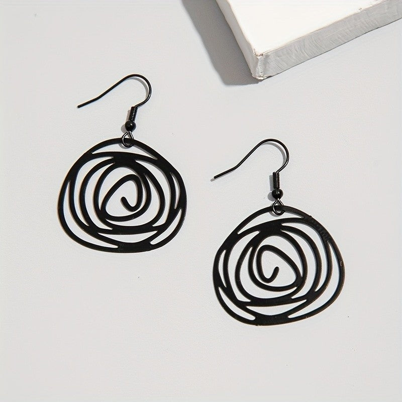 Vintage Black Spiral Rose Earrings